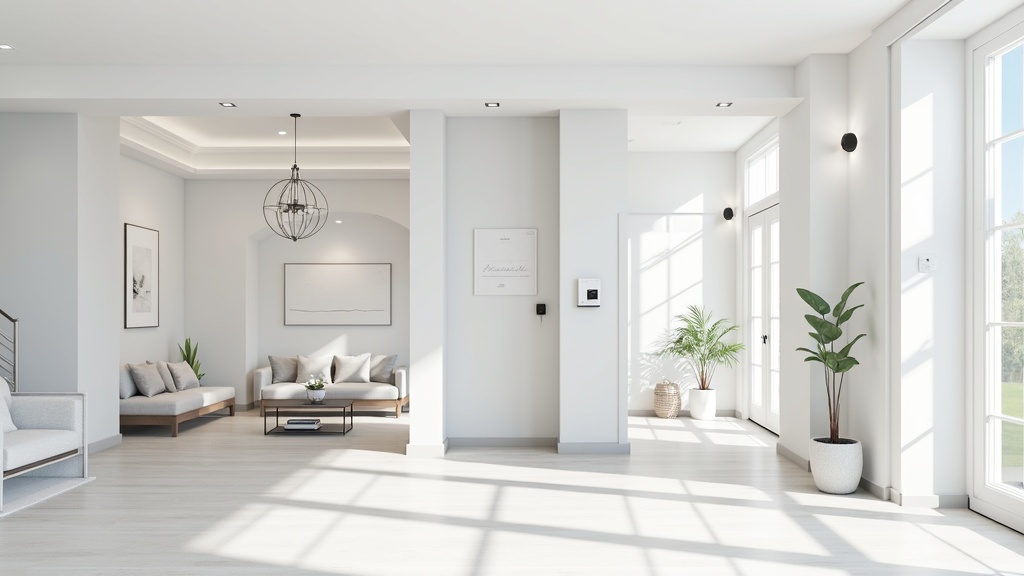 Smart home security sensors on doors and windows in a modern house